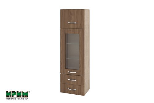 Шкаф СИТИ Орех адмирал  - 101 с повдигаща врата, витрина и чекмеджета